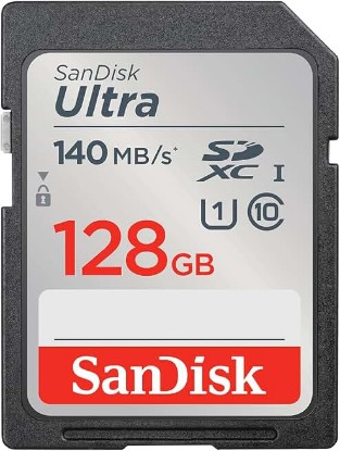 Picture of Sandisk 128GB Ultra SDXC UHS-I Memory Card - Up to 140MB/s, C10, U1, Full HD, SD Card - SDSDUNB-128G-GN6IN | Up to 140MB/s, UHS-I, U1, Class 10, Full HD video, Water-resistant design, Impact-resistant build