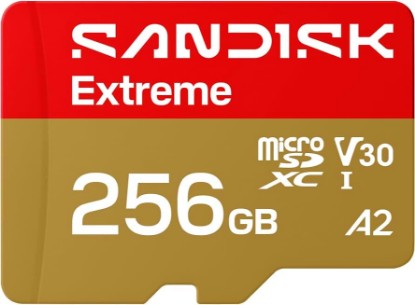 Picture of Sandisk 256B Extreme microSD UHS-I Card - Up to 245MB/s Read Speeds | V30, 5K & 4K UHD, U3, C10, A2, Up to 170MB/s Write Speed, Ideal for Action Cams, Drones, Android, Consoles-SDSQXH9-256G-GZ6MA