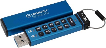 Picture of Kingston Ironkey Keypad 200 16GB Encrypted USB | Alphanumeric Keypad | Multi-Pin Access | XTS-AES 256-bit | FIPS 140-3 Level 3 Certified | Brute Force & BadUSB Protection | IKKP200/16GB,Blue | Alphanumeric Keypad, Multi-Pin Access, XTS-AES 256-bit, FIPS 140-3 Level 3 Certified, Brute Force & BadUSB Protection