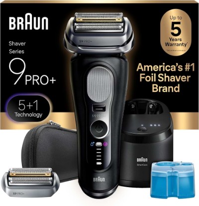 Picture of Braun Series 9 PRO+ Electric Shaver for Men, Wet & Dry Foil Razor, 6-in-1 SmartCare Center, Built-in Precision ProTrimmer, Replacement Head, Travel Case, Black 9660CCPS