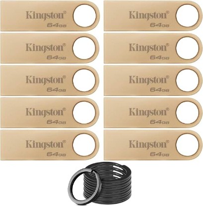 Picture of Kingston DataTraveler SE9 G3 3.2 USB Flash Drive Bundle 220MBPS | Stainless Steel Keyring Set, (11 items)
