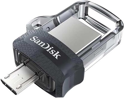 Picture of Sandisk 128GB Ultra Dual Drive m3.0, microUSB and USB Type-A, High-speed USB 3.0, Retractable design for Android Devices and Computers - SDDD3-128G-G46, Black | 128GB Flash Drive with Dual Micro-USB and USB 3.2 connectors for storage, transfers and file management