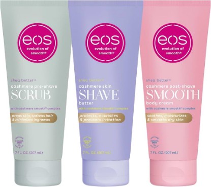 Picture of eos Vanilla Cashmere Skin Collection 3-Step Bundle - Pre-Shave Scrub, Butter, Post-Shave Body Cream