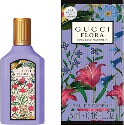 Picture of Gucci Flora Gorgeous Magnolia Perfume for Women EDP Mini Splash 0.16 Fl Oz | Designer perfume mini, luxury fragrance, pocket size, fragrance sampler, collectible miniature, beauty gift for women