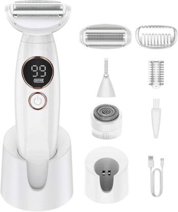 Picture of Shaver for Woman for Face, IPX7 Waterproof,White,3 in 1 Bikini Trimmer for Women, Electric Razors for Women with Display, Painless Bikini Trimmer, USB Charging, Electric Shaver for Woman