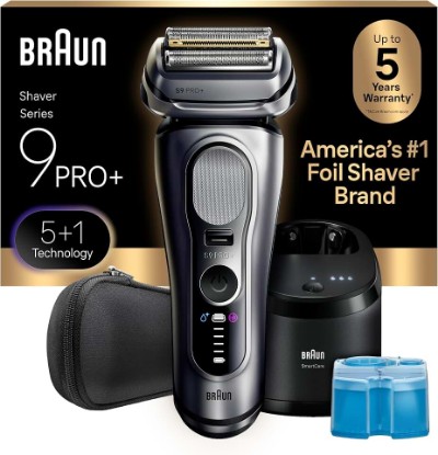 Picture of Braun Series 9 PRO+ Electric Shaver for Men, Wet & Dry Foil Razor, 6-in-1 SmartCare Clean & Charge Center, Built-in Precision ProTrimmer, Travel Case, Silver 9667cc
