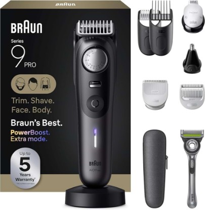 Picture of Braun Series 9 PRO All-in-One Beard & Body Grooming Kit for Men, Cordless Trimmer, Hair Clippers & Shaver for Face, Hair & Body with Gillette Labs Razor, AIO 9555