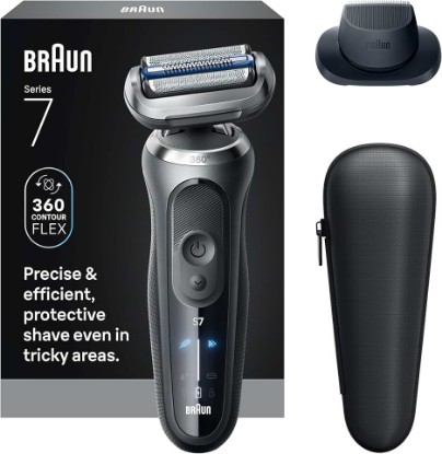Picture of Braun Electric Shaver for Men, Series 7 7120s, Wet & Dry Shave, Turbo & Gentle Shaving Modes, Waterproof Foil Shaver, with Precision Trimmer, Space Grey GreenCircle Certified: Certified Energy Savings