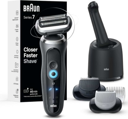 Picture of Braun Electric Shaver for Men, Series 7 7177cc, Wet & Dry Shave, Turbo & Gentle Shaving Modes, Waterproof Foil Shaver, Space Grey GreenCircle Certified: Certified Energy Savings