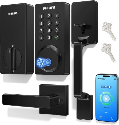 Picture of PHILIPS Upgraded Wi-Fi Smart Front Door Lock Set, Fingerprint Keyless Entry Deadbolt, Keypad Lock with Handle, App Remote Control, IP53 Waterproof, Auto Lock, Anti-Peeping Password, Easy Install