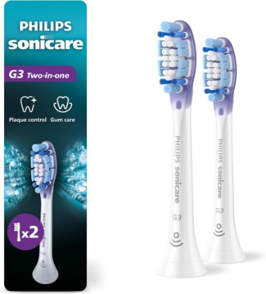 Picture of Philips Sonicare G3 Brush Heads, 2-Pack, 6 Month Supply, White | 1000% More Plaque Removal, 7x Healthier Gums¹, BrushSync Reminder, Up To 62,000 Bristle Movements/Min, HX9052/77