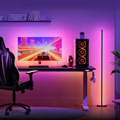 Picture of Nanoleaf Matter Smart Floor Lamp Black & 2.5M PC Screen Mirror Lightstrip | 1700lm, 75 RGBIC LEDs, Music Sync, Desktop App Control, 16M+ Colours, for 27-32 inch Monitor