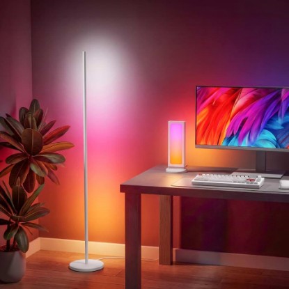Picture of Nanoleaf Smart Floor Lamp & Pegboard Desk Dock | LED Ambient Lighting for Living Room, White