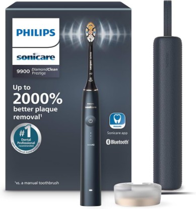 Picture of Philips Sonicare 9900 Prestige Electric Toothbrush, 1 Brush Head, Blue | 2000% More Plaque Removal¹, SenseIQ Adaptive Protection, 15 Brush Settings, App Connected, Charging Travel Case, HX9990/12 GreenCircle Certified: Certified Environmental Facts Label