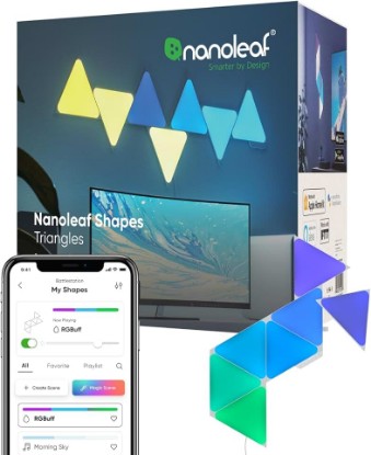 Picture of Nanoleaf Shapes Triangle Lights, Smart RGBW LED Wall Light Panels, 7PK | Compatible with Alexa, Home Wall Decor for Living Room with Music Sync, Smarter Kit