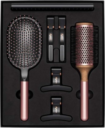 Picture of Dyson Hair Styling Gift Set (Rose) | Paddle brush, 1.8in Vented barrel brush, Detangling comb, 2 Sectioning hair clips and 2 Wide hair clips