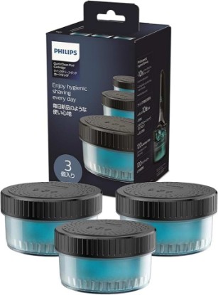 Picture of PHILIPS Cleaning Solution for Electric Shaver S5000 S7000 S9000 S9000 Quick Clean Pods Cartridges Lemon Scent 160ml 3 Pack (About 9 Months) CC13/51 GreenCircle Certified: Certified Environmental Facts Label