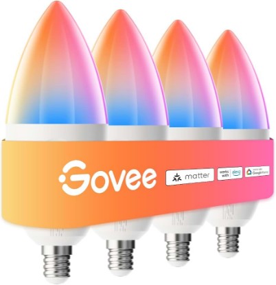 Picture of Govee E12 Led Bulb, Color Changing Candelabra Bulbs 450 LM, 80 CRI, 4 Pack | Smart Light Bulbs for Chandelier/Living Room, Work with Matter, Alexa, Google Assistant, 40 Watt Equivalent, 2.4Ghz Only ClimatePartner certified