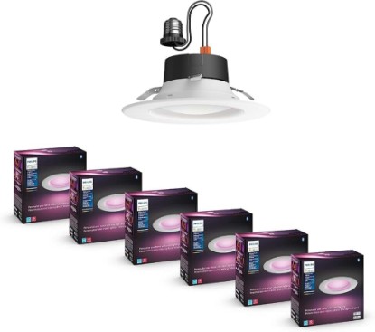 Picture of Philips Hue Smart Retrofit Recessed 5/6 Inch LED Downlight, Color-Changing Recessed Lighting, 6 Pack,1100LM, Control with Hue App, Compatible with Alexa, Google Assistant, and Apple HomeKit