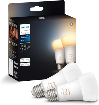 Picture of Philips Hue Smart 60W A19 LED Bulb - White Ambiance Warm-to-Cool White Light - 2 Pack - 800LM - E26 - Indoor - Control with Hue App - Works with Alexa, Google Assistant and Apple Homekit | Hue Smart LED Bulb, 2 Pack, 800LM, E26, Indoor, Control, Hue App, Works, Alexa, Google Assistant and Apple Homekit