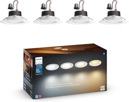 Picture of Philips Hue Smart Retrofit Recessed 5/6 Inch LED Downlight 4 Pack - White Ambiance Warm-to-Cool White Light - 1100LM Indoor -Control with Hue App - Works with Alexa, Google Assistant and Apple Homekit