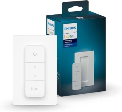 Picture of Philips Hue Smart Dimmer Switch Remote, 1-Pack, White | Turns Hue Lights On and Off, Dims or Brightens, Smart Home Control, Requires Bridge, Easy No-Wire Installation