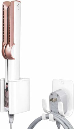 Picture of Dyson Airwrap Holder, Aluminum Curling Iron Holder Wall Mount for Dyson Airwrap/Airstraight/Shark Flex Style, Flat IronHolder for Bathroom Storage, White