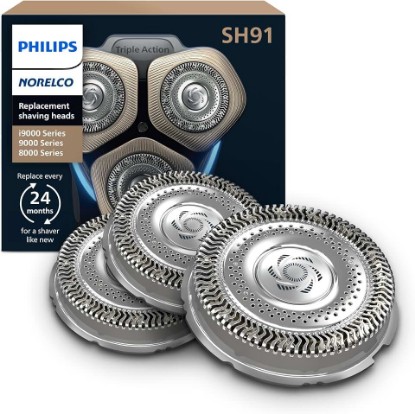 Picture of Philips Norelco Genuine Replacement Heads, 3 Count | 72 Self Shapening Dual SteelPrecision Blades, Compatible with Series S8000, S9000 & SP9000, SH91/52 GreenCircle Certified: Certified Environmental Facts Label