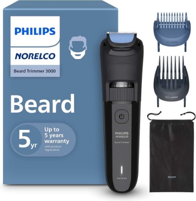 Picture of Norelco Philips Beard Trimmer 3000, 40 Length Precision Dial, Black | Self-Sharpening Blades, Lift & Trim Combs, Precision Dial with 40 lengths, 100% Waterproof, 70-Min Runtime, BT3620/40