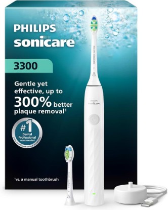 Picture of Philips Sonicare 3300 Rechargeable Electric Toothbrush, 2 Brush Head, White | 300% More Plaque Removal, 2 Brush Settings, 2-Minute Guided Timer, 14-Day Battery, HX4022/91