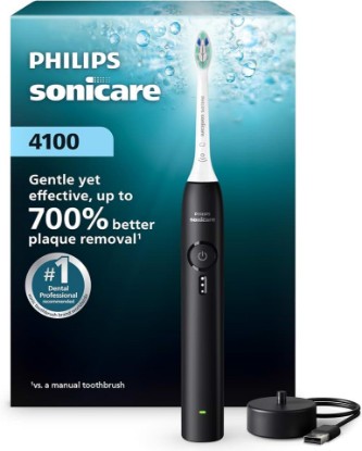 Picture of Philips Sonicare 4100 Rechargeable Electric Toothbrush, 1 Brush Head, Black | 700% More Plaque Removal, Pressure Sensor, 3 Brush Settings, 14-Day Battery, 2-Minute Guided Timer, HX4031/72