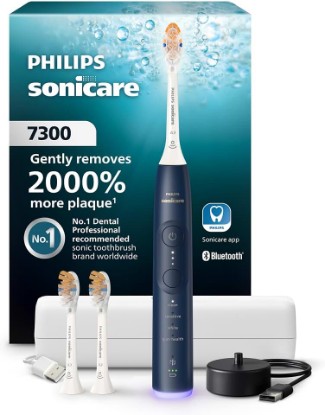 Picture of Philips Sonicare 7300 Rechargeable Electric Toothbrush, 3 Brush Heads, Navy | 2000% More Plaque Removal¹, Visual Pressure Sensor, 12 Brush Settings, App Connected, 21-Day Battery, Travel Case, HX7423/05