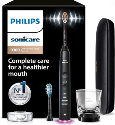 Picture of Philips Sonicare DiamondClean 9300 Electric Toothbrush, 2 Brush Head, Black | 2000% More Plaque Removal¹, Visual Pressure Sensor, 12 Brush Settings, App Connected, 14-Day Battery, Travel Case, HX9903/15 GreenCircle Certified: Certified Environmental Facts Label