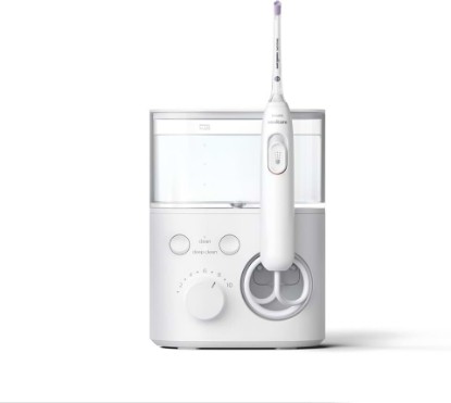 Picture of Philips Sonicare Countertop Power Flosser 5000, 2 Nozzles, White | 180% More Effective Than Floss*, Quad-Stream Technology, 2 Modes, 10 Intensities, Magnetic Docking Station, HX3811/20 GreenCircle Certified: Certified Environmental Facts Label