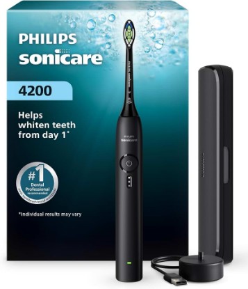 Picture of Philips Sonicare 4200 Rechargeable Electric Toothbrush, 1 Brush Head, Black | Built-in Pressure Sensor, 3 Brush Settings, 2-Minute Guided Timer, 14-Day Battery, Includes Travel Case, HX4053/62