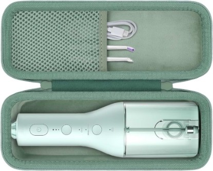 Picture of Hard Case for Philips Sonicare Power Flosser 3000/2000, Green | Features a Mesh Pocket for Accessories. Sturdy Handle for Easy Carrying. Hard EVA Shell with Soft Velvet Lining