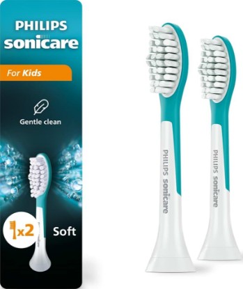 Picture of Philips Sonicare for Kids 7+ Genuine Replacement Toothbrush Heads, 2 Brush Heads, Turquoise and White, Standard, HX6042/94