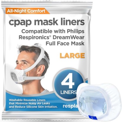 Picture of resplabs CPAP Mask Liners - Compatible with Philips Respironics DreamWear Full Face Masks, Large - Reusable, Washable Cushion Covers - 4 Liner Pack