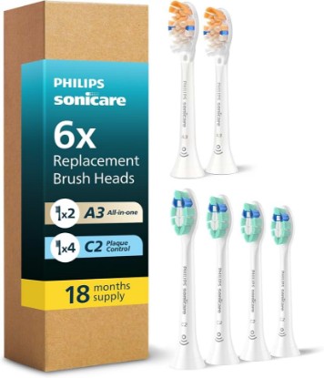 Picture of Philips Sonicare Replacement Brush Heads, 6-Pack, 18 Month Supply, White | 2000% More Plaque Removal¹, 100% More Stain Removal², BrushSync Reminder, Up To 62,000 Bristle Movements Per Min, BD9003AZ