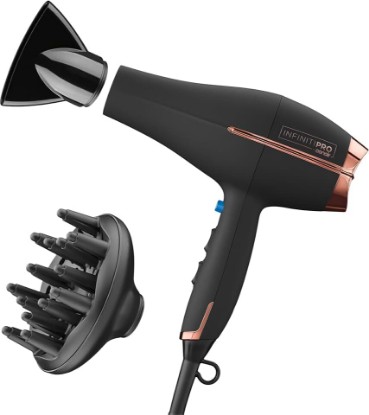 Picture of Conair InfinitiPRO Hair Dryer with Diffuser & Concentrator, 1875W, Black | Ceramic blow dryer for all hair types with no-slip grip, multiple heat/speed settings, and a 6-foot cord for flexible styling