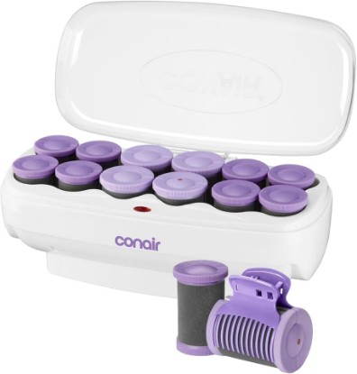 Picture of Conair Ceramic Hot Rollers, 1 3/4" & 1 1/2" Rollers, Lavender, 12 Count | Heated hair rollers in 2 jumbo sizes heat in 85 seconds to create long-lasting volume on shoulder-length hair and beyond