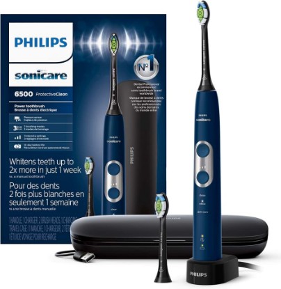 Picture of Philips Sonicare ProtectiveClean 6500 Rechargeable Electric Toothbrush | 700% More Plaque Removal¹, Pressure Sensor, 6 Brush Setting, 14-Day Battery, 2 Brush Heads, Travel Case, Navy Blue, HX6462/07 GreenCircle Certified: Certified Environmental Facts Label