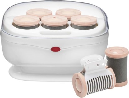 Picture of Conair Jumbo Hot Rollers, Medium to Long Hair, 5-Piece, White | Velvety-flocked hair rollers with clips for a secure hold, ceramic technogy for fast heat-up in 85 seconds, and a storage bin