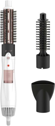 Picture of Conair Double Ceramic 3-in-1 Hot Air Brush, Interchangeable Attachments: 1¼-Inch Thermal Brush, ¾-Inch Boar and Nylon Bristle Brush, and Concentrator, Voluminous Curls & Straight Styles, White