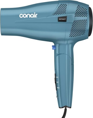 Picture of Conair Travel Hair Dryer, Dual Voltage, Folding Handle, 1875W, Blue | Travel blow dryer for at home and on the go, 1.75-lb. design with dual-voltage compatibility and a retractable 5-foot cord