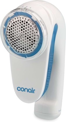 Picture of Conair Fabric Shaver and Lint Remover, Battery-Operated Portable Clothes Shaver with 3 Settings, Fuzz Remover for Sweaters, Clothing and Furniture, Large 2-Inch Shaving Head, White | Easy-to-store fabric shaver for clothing and furniture with 3 depth settings, a 2" shaving head, and detachable lint catcher