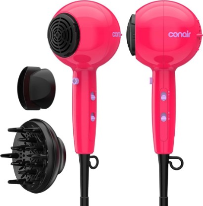 Picture of Conair Cake Pop Hair Dryer, Blow Dryer w/Diffuser & Concentrator, Pink | 1875W powerful ionic hairdryer for fast drying, hair diffuser for curly hair & concentrator, 3 heat settings, salon quality