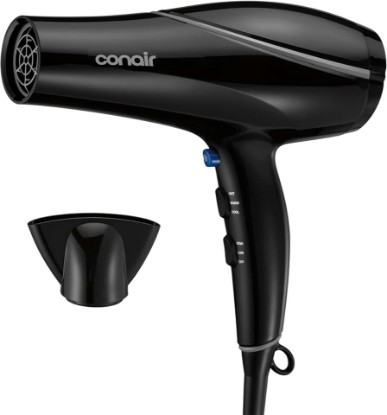 Picture of Conair Hair Dryer​ with Concentrator Attachment, Ceramic Technology, Black | 1875W blow dryer with 3 heat and 2 speed settings, 1.25-lb. design, and 5-foot cord for comfortable, custom styling