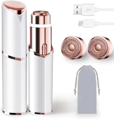 Picture of Facial Hair Remover for Women, Rechargeable, 2 Replacement Heads | LED face shaver for upper lip, chin, cheeks, and peach fuzz; compact USB charging design for home and travel