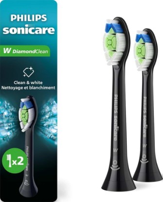 Picture of Philips Sonicare W DiamondClean Brush Heads, 2-Pack, 6 Month Supply, Black | 700% More Plaque Removal¹, 100% Whiter Teeth², BrushSync Reminder, Up To 62,000 Bristle Movements Per Min, HX6062/95